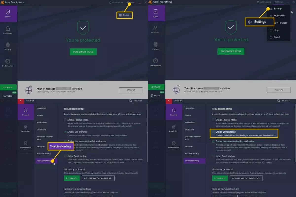 IP address is exposed Avast