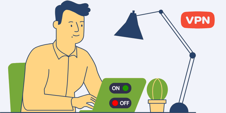 A man is checking if VPN is on or off at the computer 