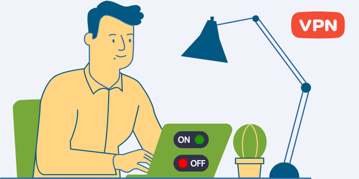 A man is checking if VPN is on or off at the computer 
