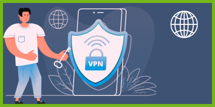 VPN security icon. A man is holding a key