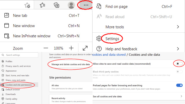 Enabling or Disabling Cookies in Microsoft Edge