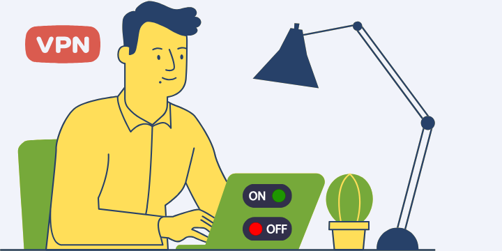 A man is checking if VPN is on or off at the computer