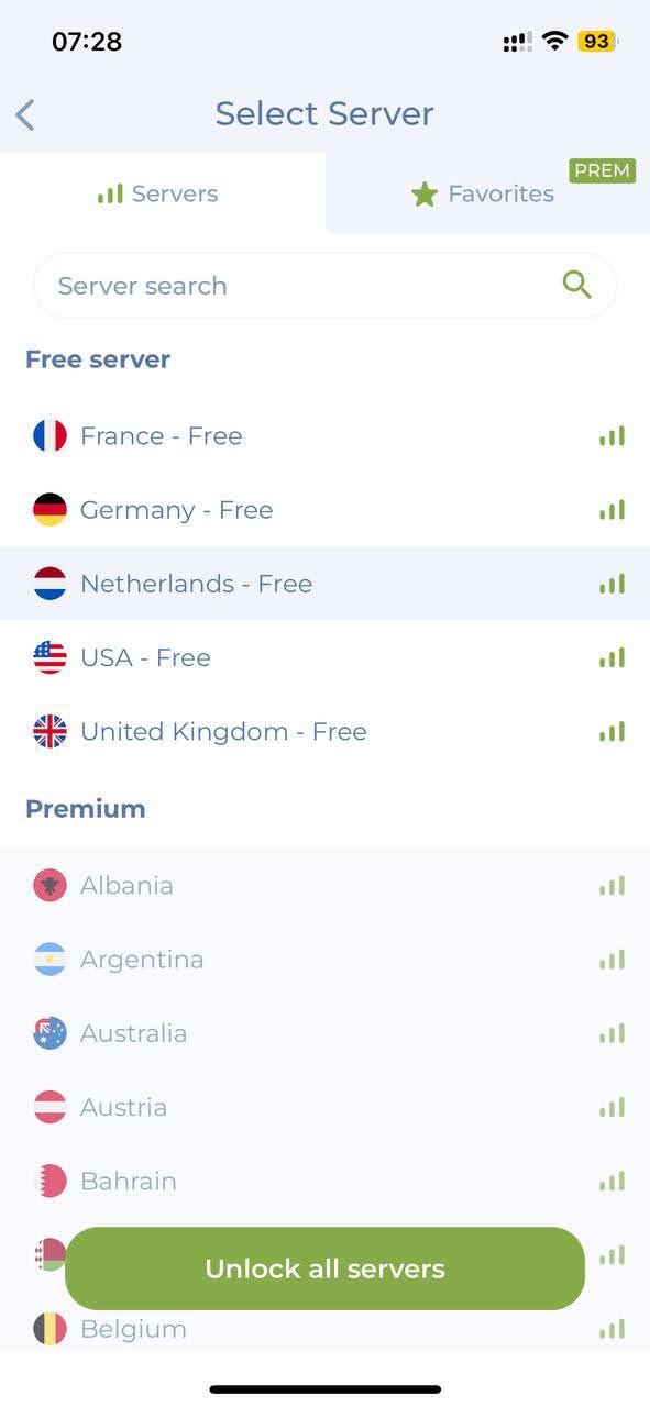 Select server Planet VPN