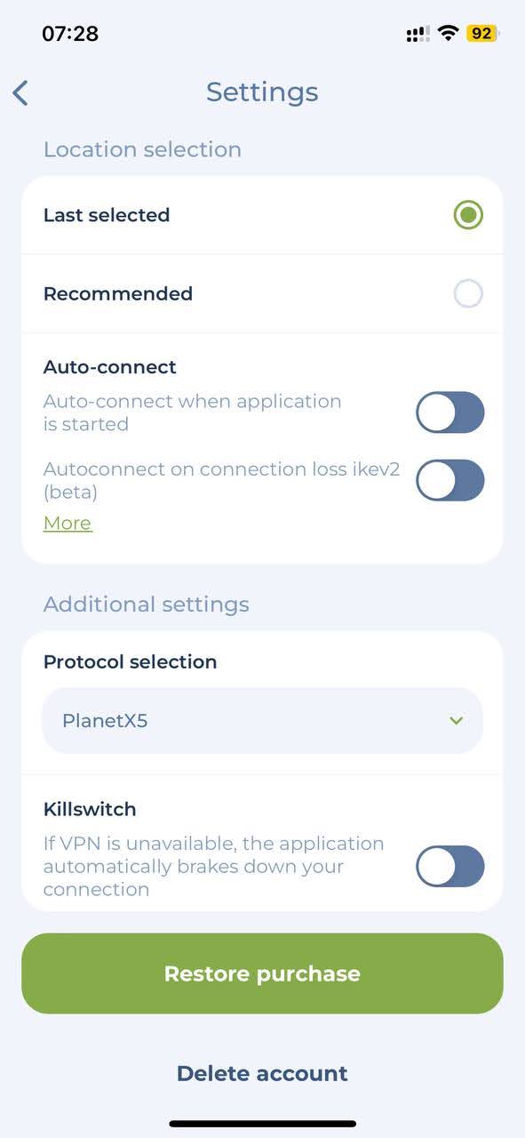 Planet VPN settings