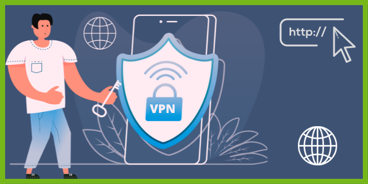 VPN security icon. A man is holding a key